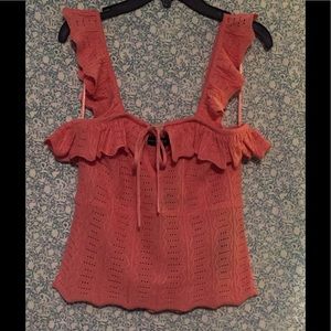 GUESS Ruffled Pointelle Top, Size: XS